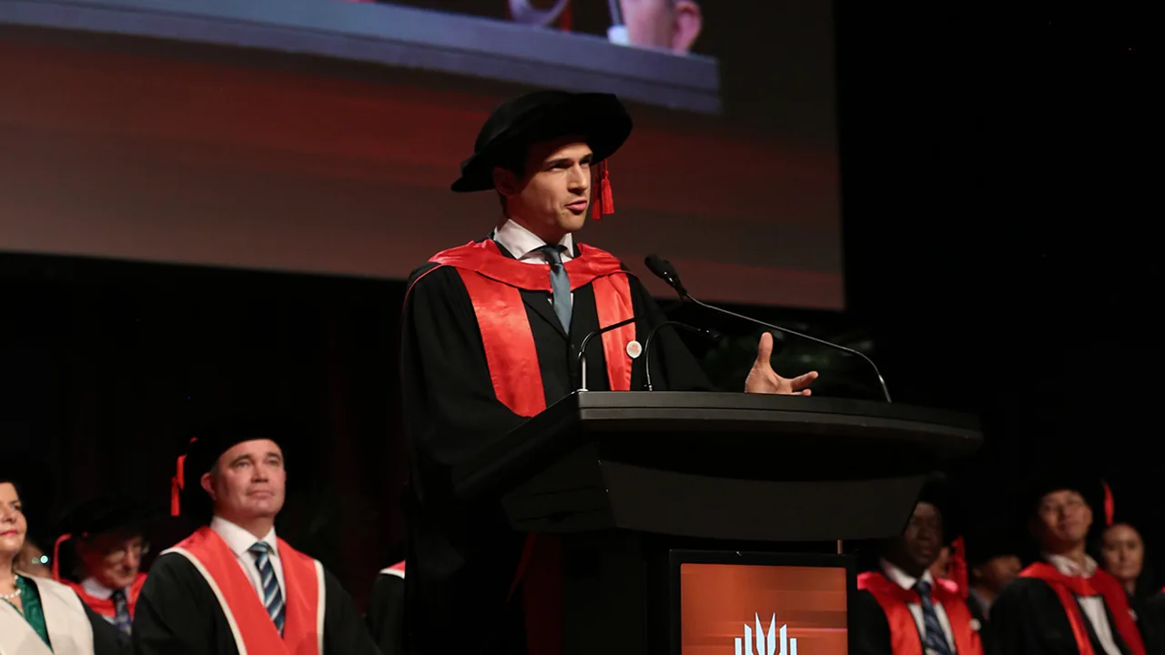 Dr Yannick van Hierden receiving his PhD at Griffith University