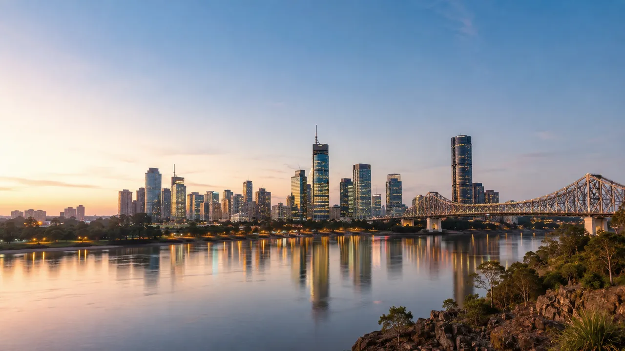 Brisbane city skyline and Story Bridge at dusk
