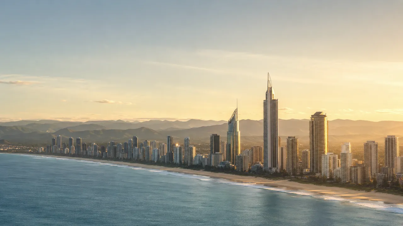 Gold Coast skyline and coastline at golden hour